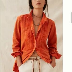 Anthropologie Pilcro tuxedo ruched button down size Large